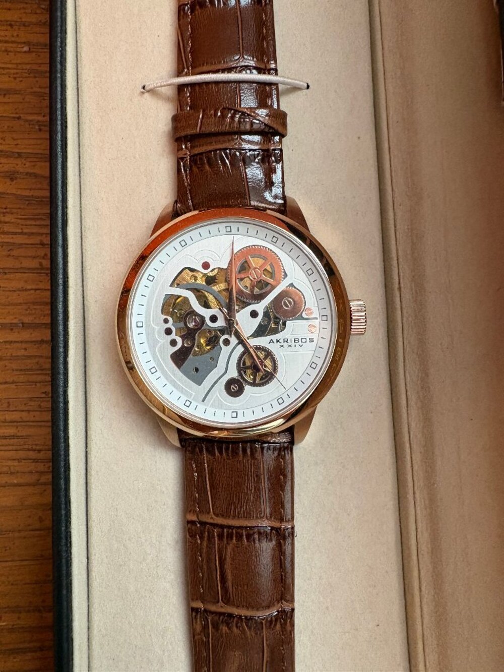 Akribos XXIV Men's Skeleton Watch Mechanical Hand-Winding